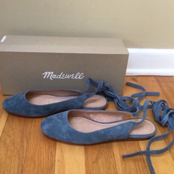 MADEWELL April Blue Suede Ankle-Wrap Flats - Picture 8 of 8